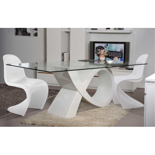 Ensemble Table de repas Design ALPHA blanc et 4 chaises Popart