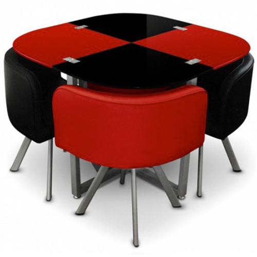 Ensemble Table de repas avec 4 chaises Design MALAGA Noir & Rouge