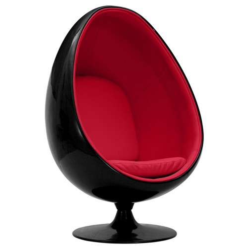 FAUTEUIL EGG OEUF NOIR & PU ROUGE